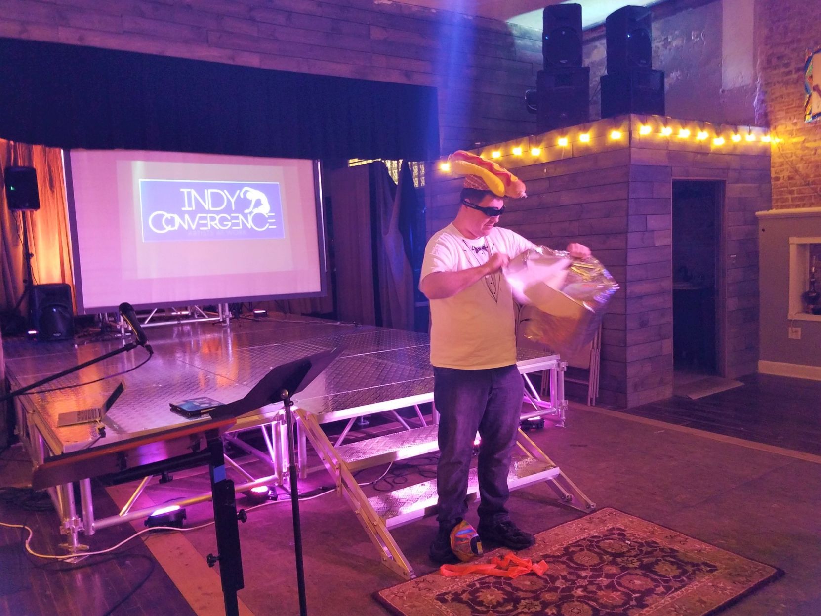 Mark Cashwell, the top hot dog at 'Godawful TED Talks' at Indy Convergence